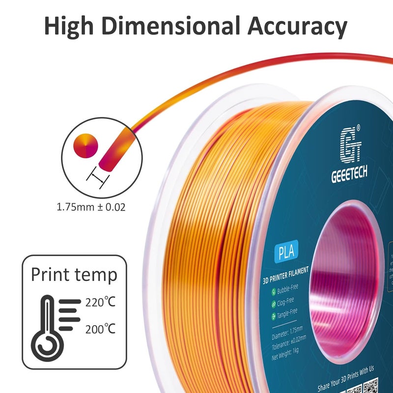 Geeetech Silk PLA Tri Color Filament 1.75mm 3D Printer Filament, Coextrusion Red Gold Purple Tri-Colors Metal-Like Shiny Silk PLA Filament, 1kg (2.2lbs) 1 Spool, Dimensional Accuracy +/- 0.02 mm - Image 5